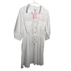 MPH Speed Limit Dress Women's 2X Ivory Sheath 3/4 Sleeve Tie Pocket Sheer NWT